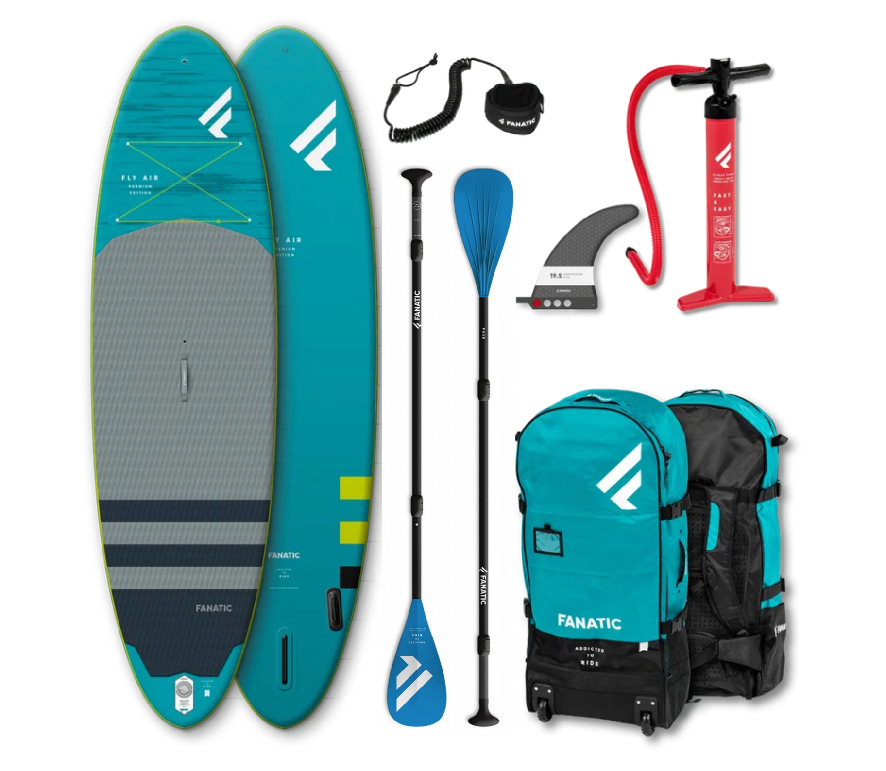 Fanatic iSup Fly Air Premium 10'4 Pack mit 3-teiligem Paddel