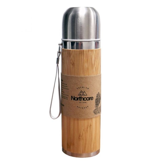 Northcore Thermosflasche mit Becher in Bambusoptik